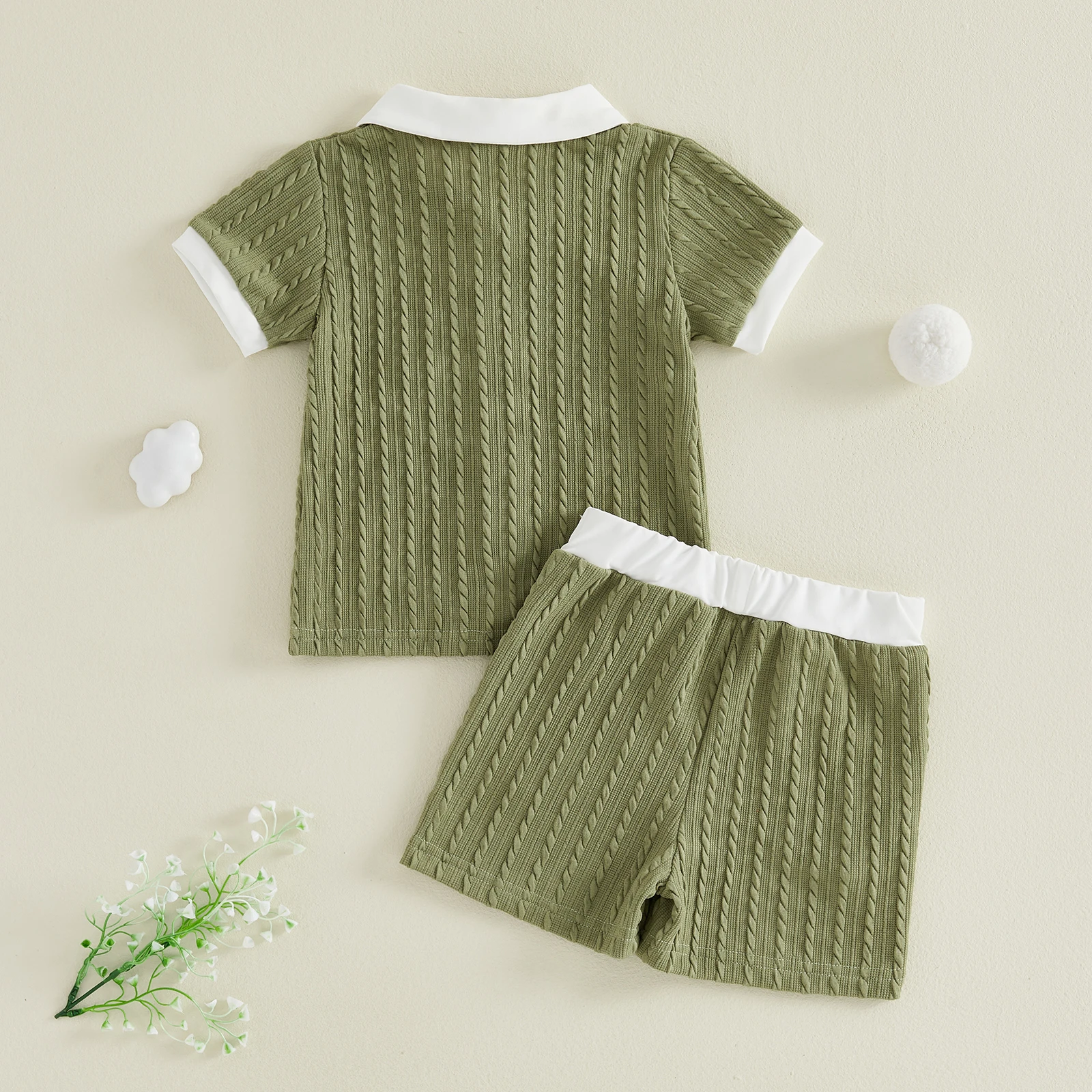 Conjunto verano bebé niño: camisa con botones y rayas bordadas - imagen 5