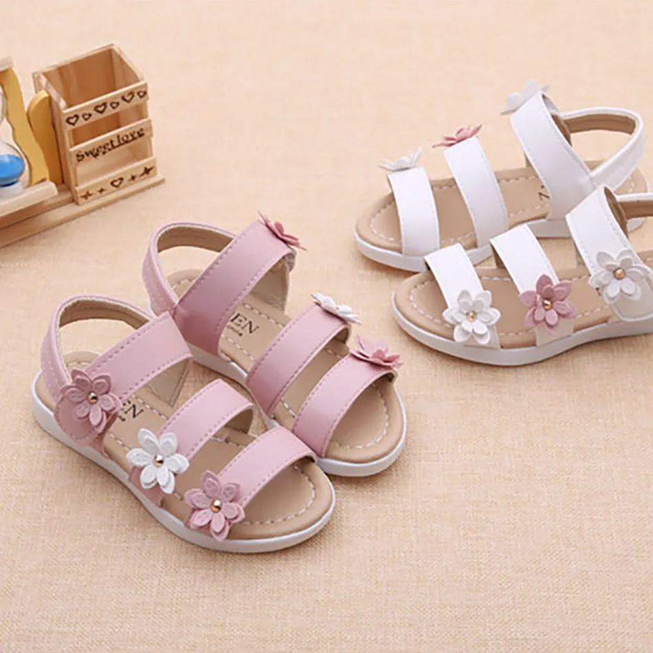 Sandalias de verano para niños y niñas con tres flores decorativas