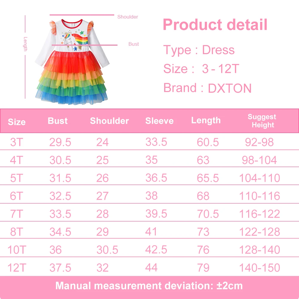 Vestido tutú unicornio arcoíris con estrellas DXTON para niña - imagen 5