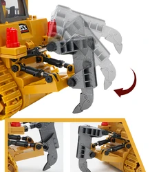 Camión bulldozer teledirigido sobre orugas de ingeniería para niños