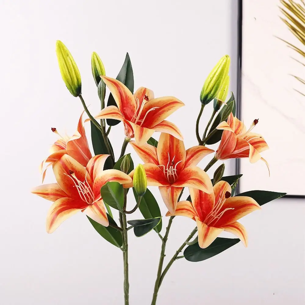 Ramo de flores artificiales lirio marrón de seda con tacto real - imagen 2