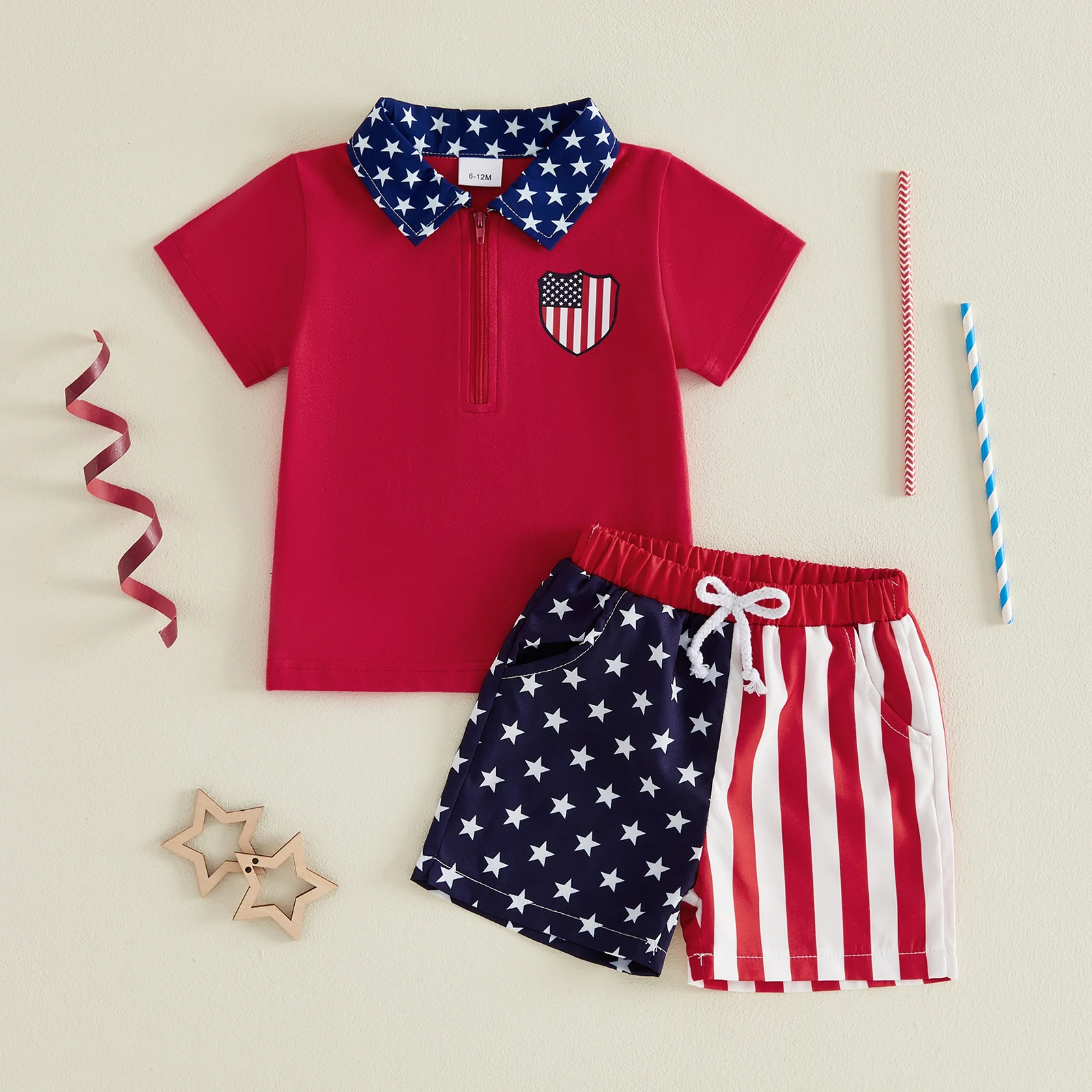 Conjunto bebé niño casual: camisa cuello con media cremallera y shorts - imagen 2