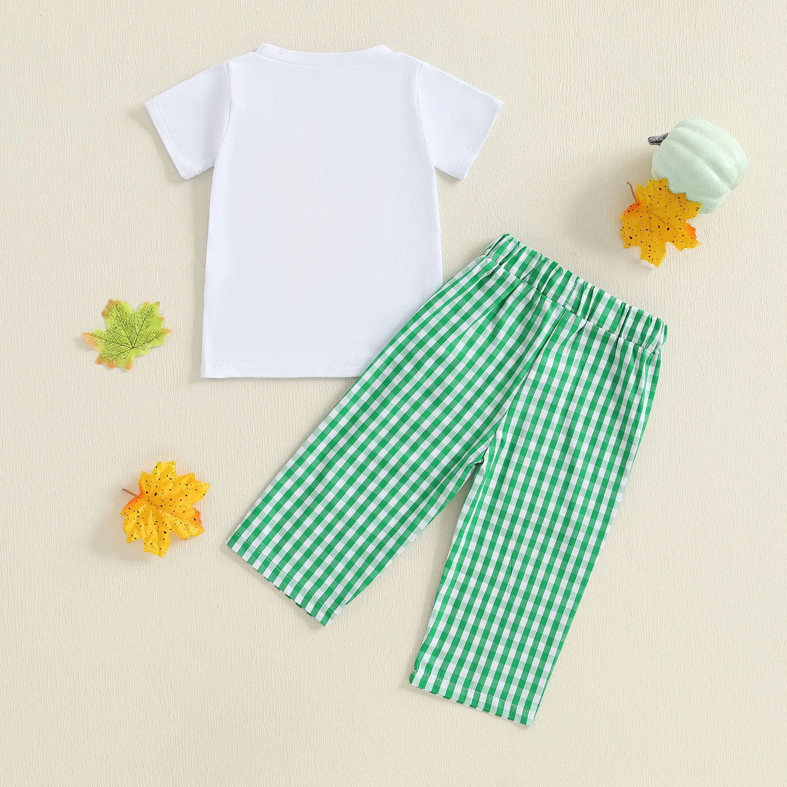 Tregren Conjunto bebé camiseta bordado calabaza y pantalón cuadros - imagen 4