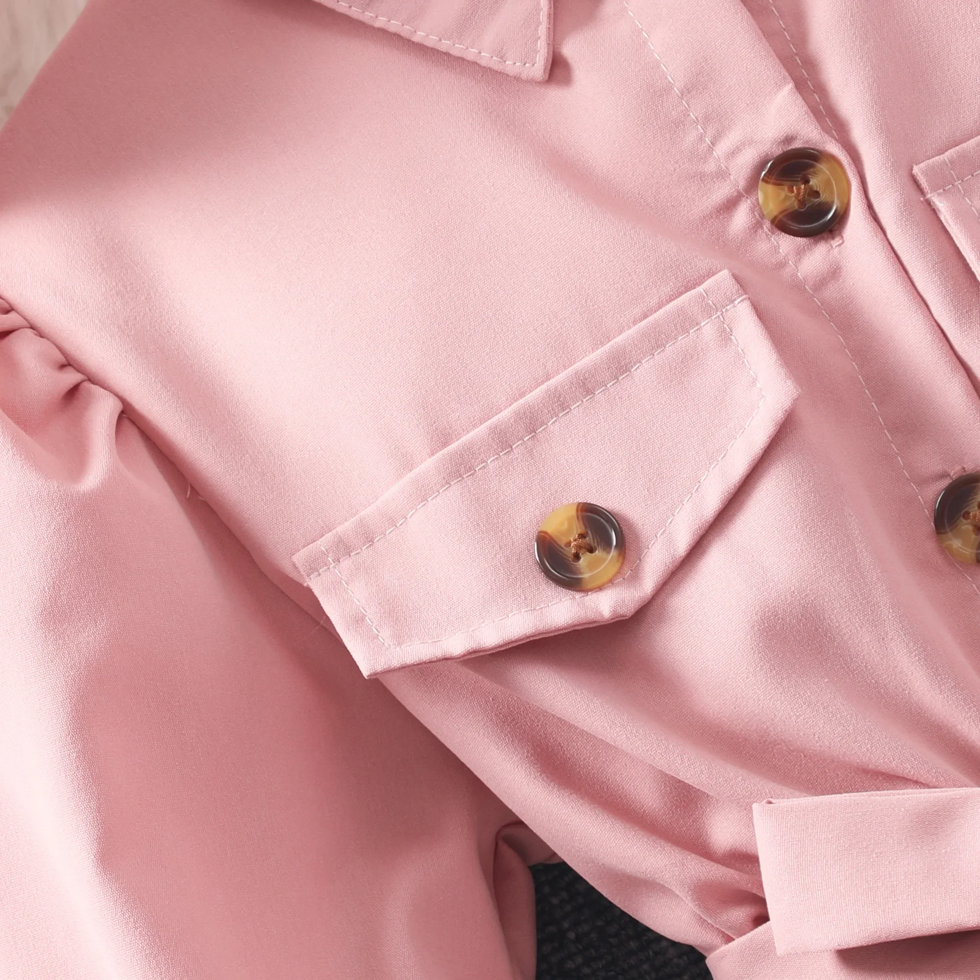 Vestido niña de manga larga sólido con botonadura para otoño - imagen 3