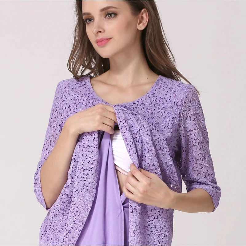 Camiseta de lactancia de encaje suave para embarazadas primavera - imagen 5