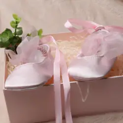 Zapatos de niña suela blanda antideslizante rosa con cinta satén