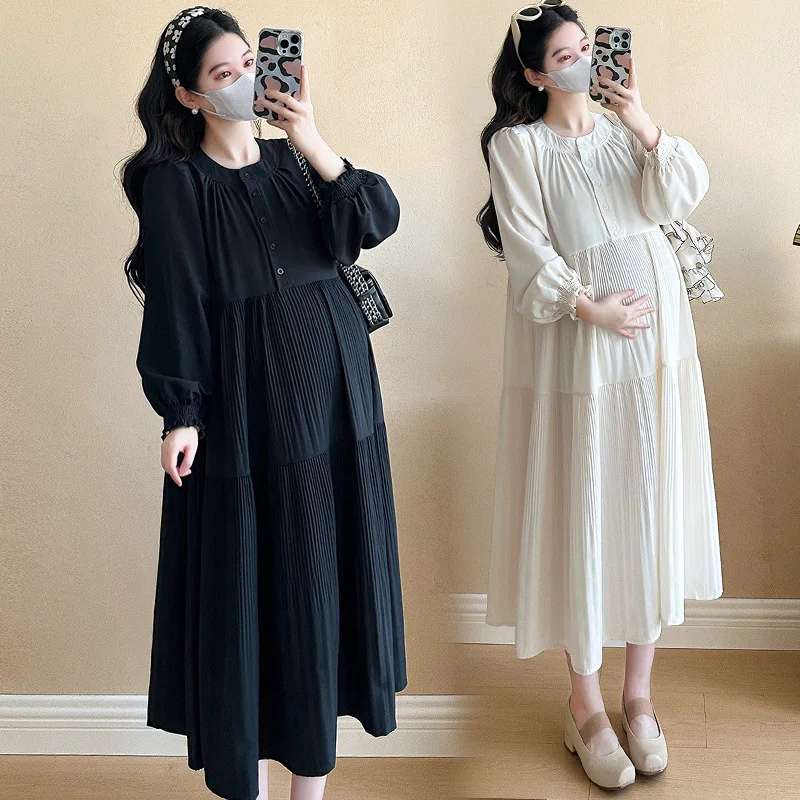 Vestido premamá casual holgado de cuello redondo estilo artístico - imagen 5