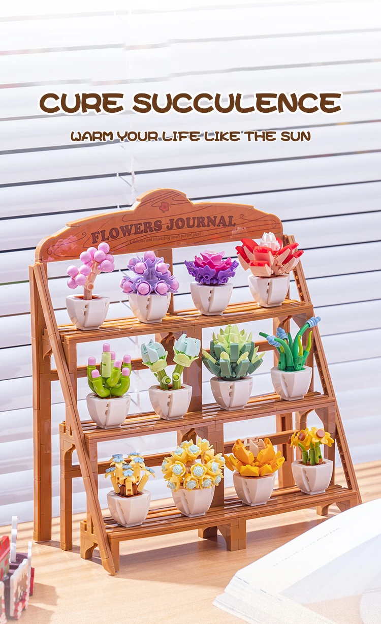 Bloques creativos con formas de plantas y suculentas