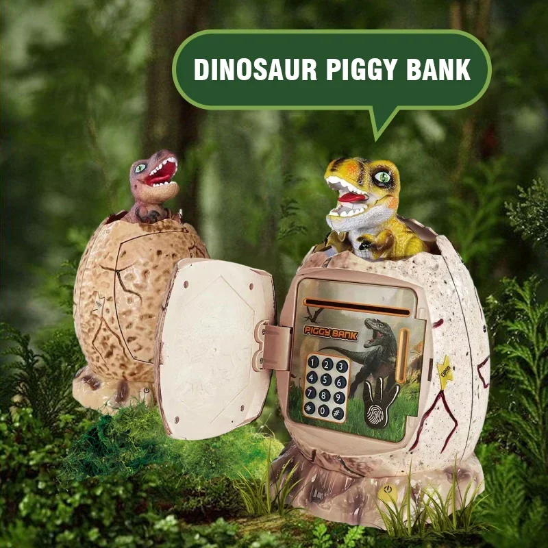 Hucha electrónica de dinosaurio con contraseña biométrica luz y música - imagen 2