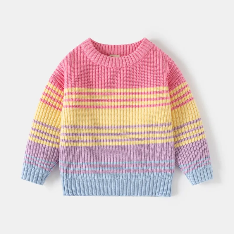 Jersey de invierno cálido para niña con rayas multicolor - imagen 4