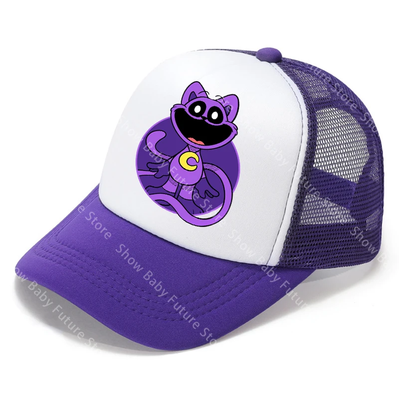 Gorra béisbol morada de malla transpirable con animales sonrientes