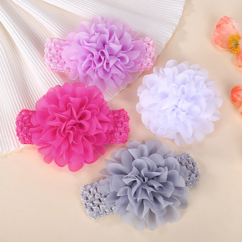 Diadema flor de gasa para bebé recién nacido con elástico