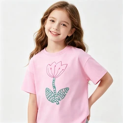 Camiseta bebé de cuello redondo en rosa y amarillo, básica