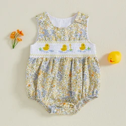 Mono bebé para niña con bordado de pato y tejido floral sin mangas