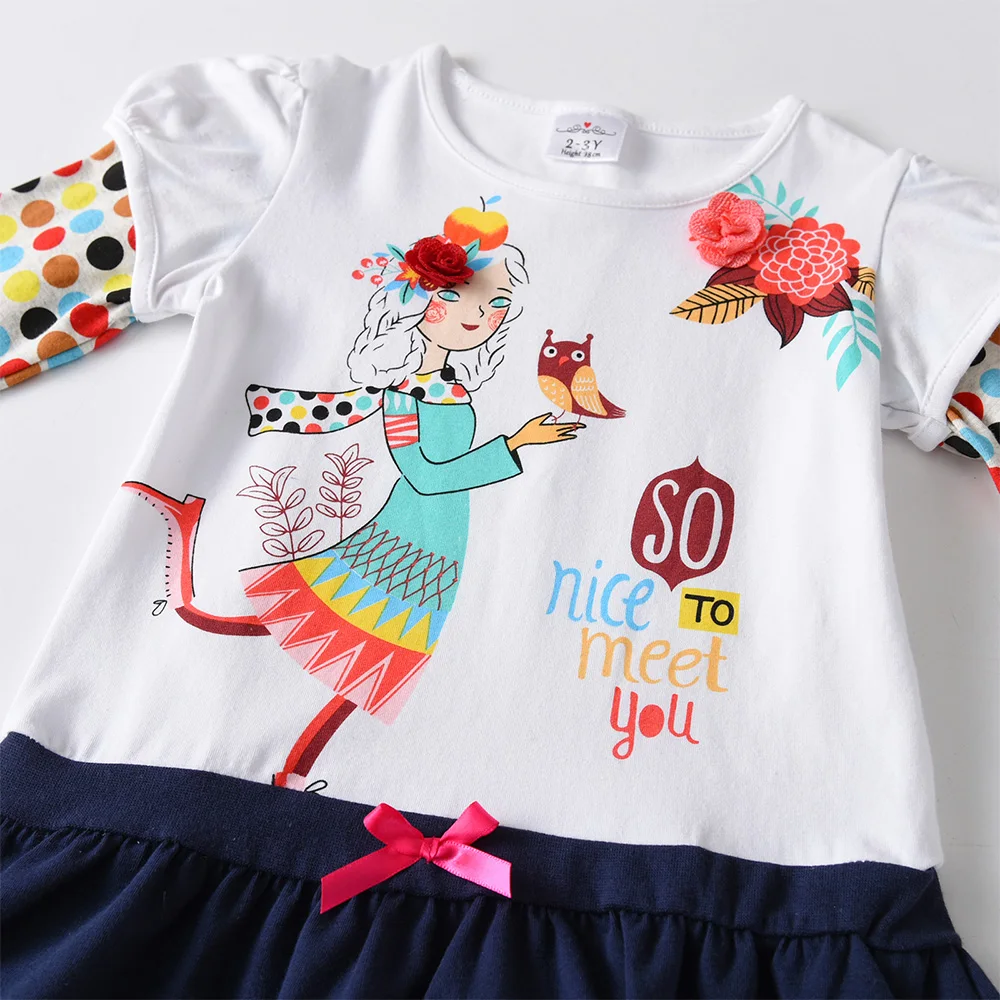 Vestido Dxton de manga larga para niña con lunares de algodón - imagen 4