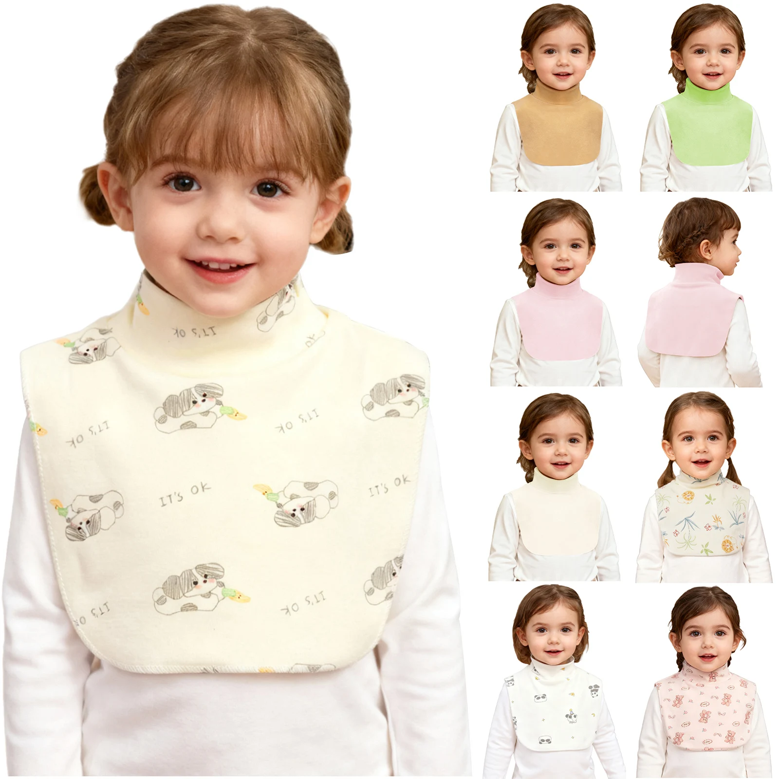 Babero estampado con cuello simulado desmontable en uso