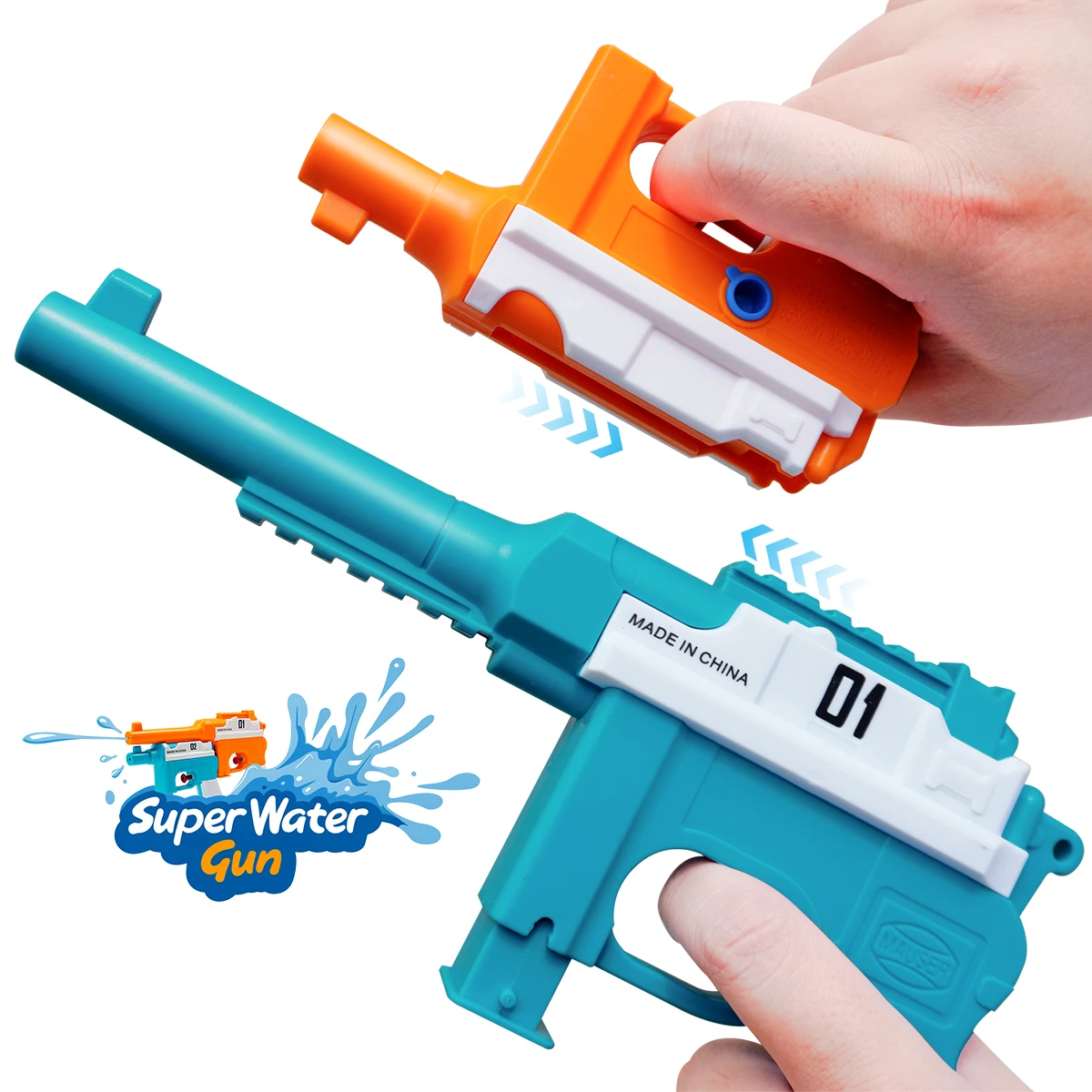 Vista frontal de la Mauser Pistola de agua desmontable 2 en 1 con compartimento secreto