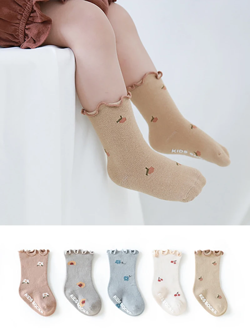 Calcetines antideslizantes altos para bebé con flores de verano - imagen 3