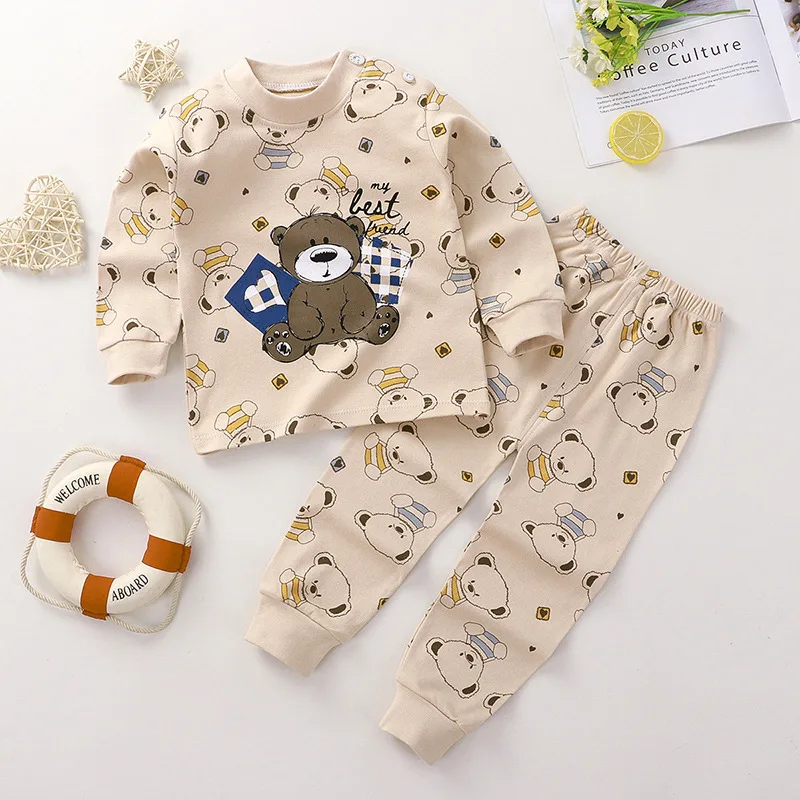 Conjunto pijama de algodón para bebé, camiseta larga y pantalón