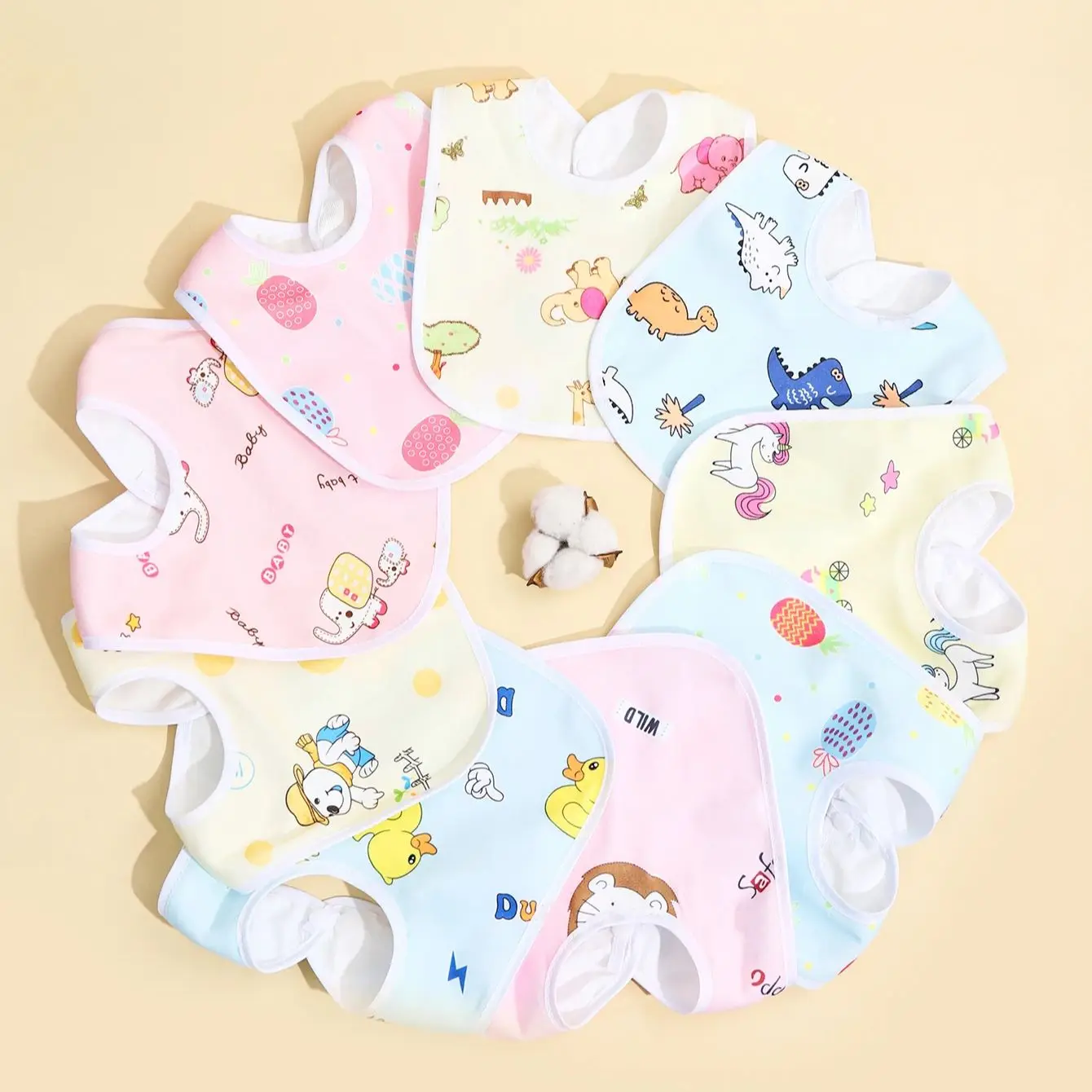 Baberos impermeables de algodón para bebé – protección en comidas