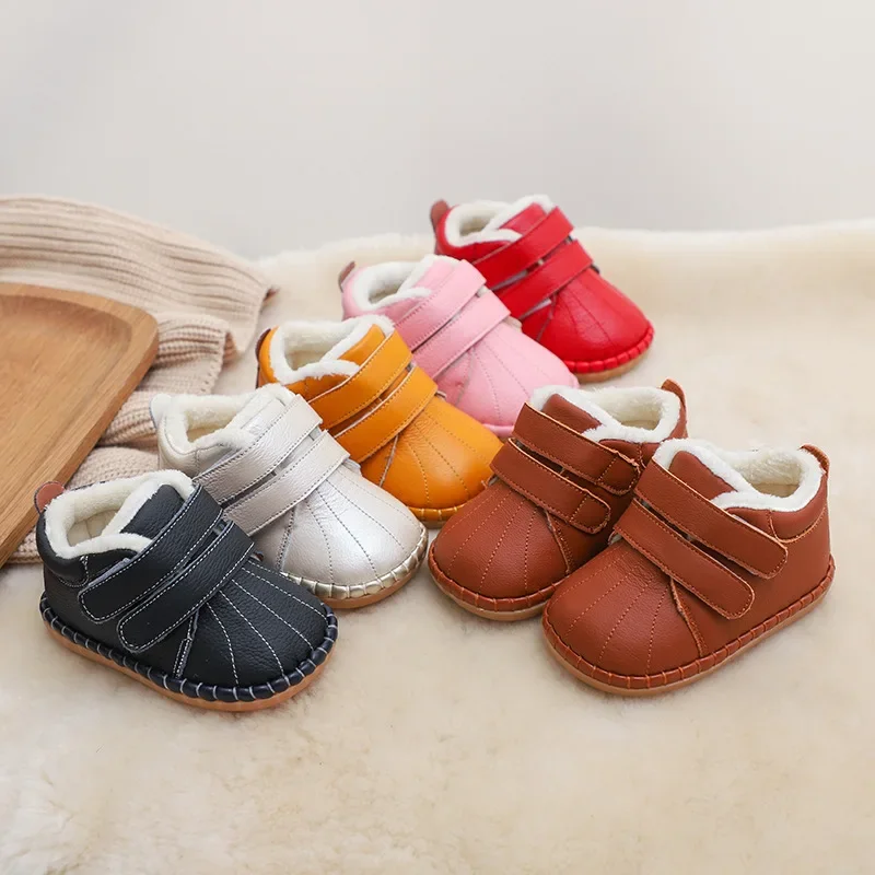 Botas de nieve de cuero para niños con forro de felpa cálida - imagen 2