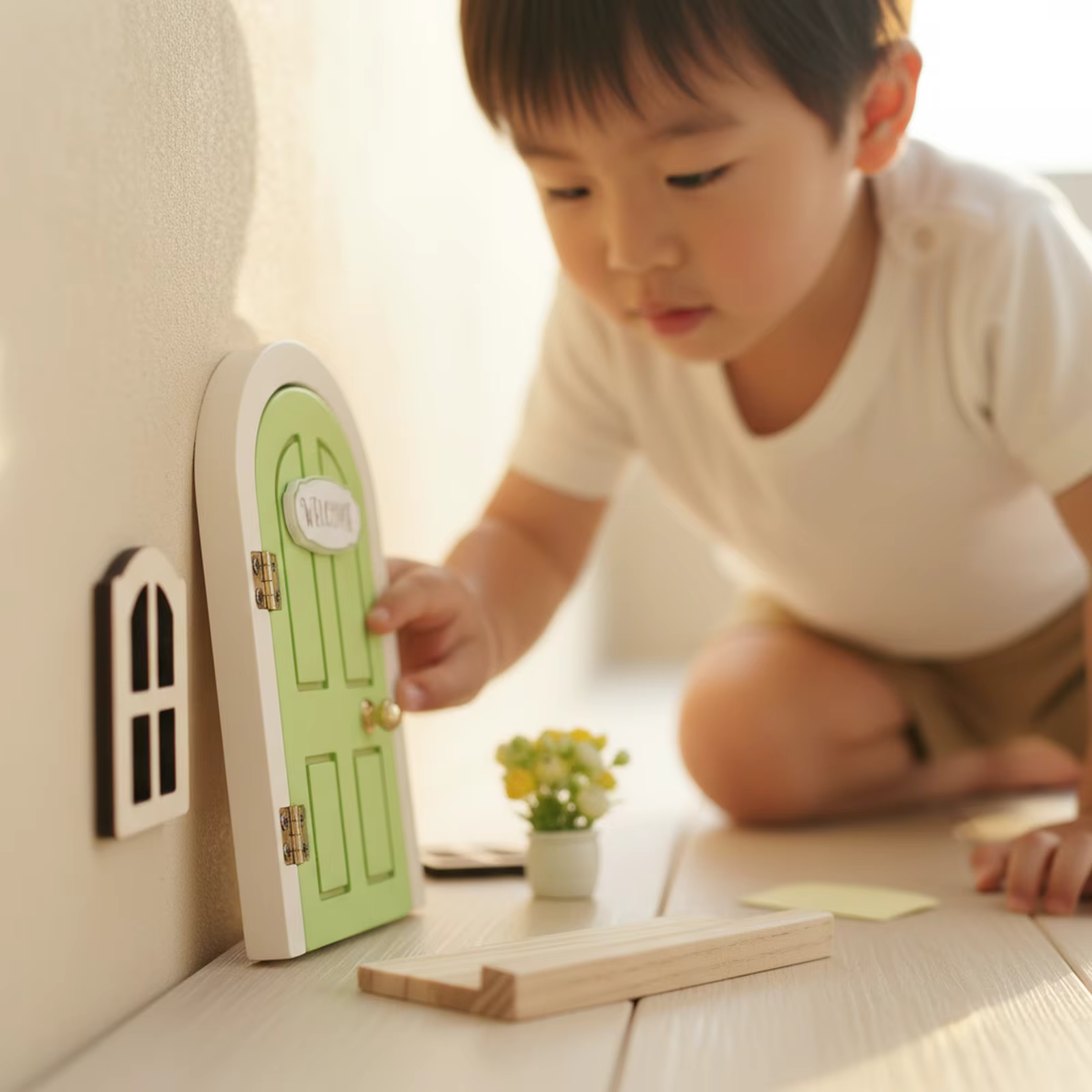 Regalo bebé puerta elfo hada madera habitación - imagen 4