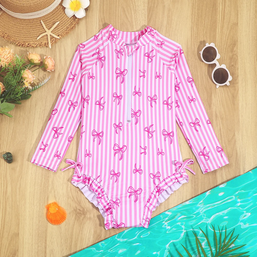 Traje de baño una pieza con lazo y rayas para niñas - imagen 4