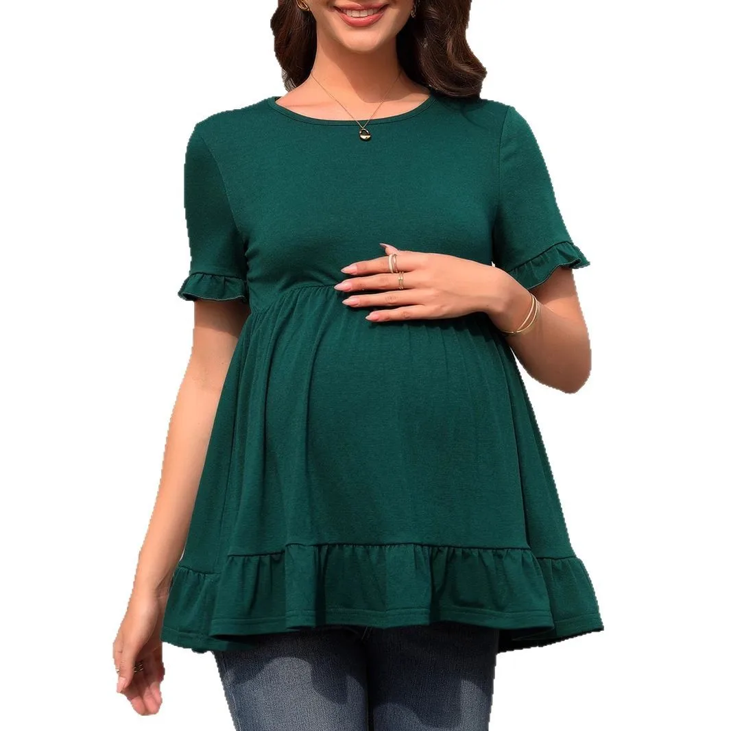 Camiseta premamá de volantes veraniega con manga corta plisada - imagen 2