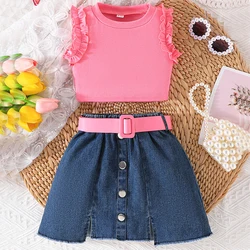 Conjunto de verano para niñas: tops sin mangas y short vaquero