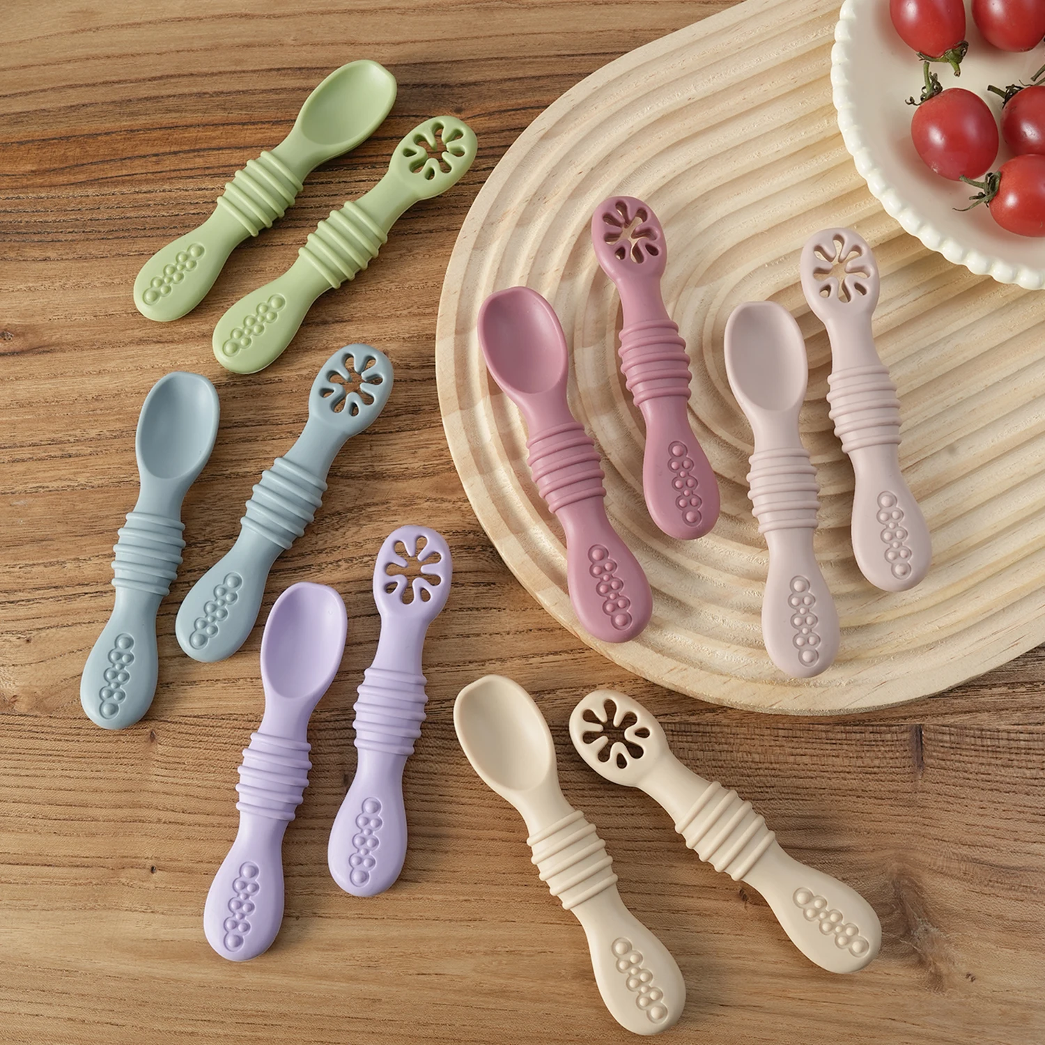 Cuchara suave y tenedor/spork para variedad de texturas