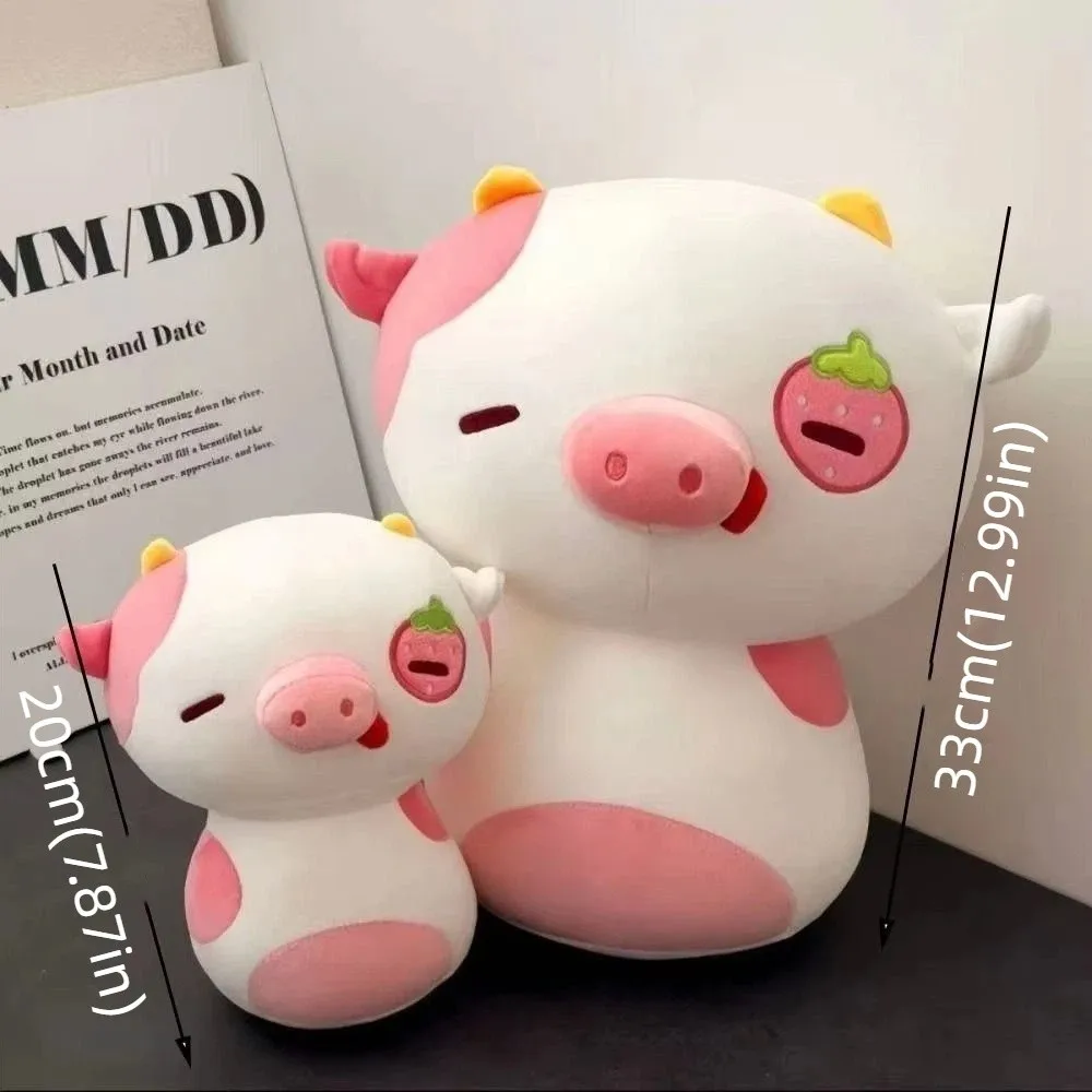 Peluche de vaca y cerdo con diseño de fresa en tono rosa