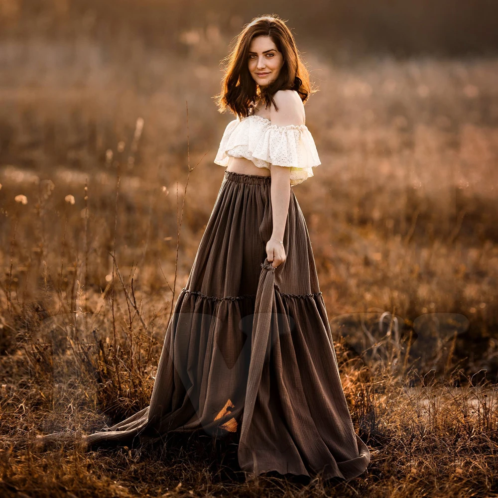 Vestido de embarazo bohemio dos piezas algodón y encaje retro - imagen 5