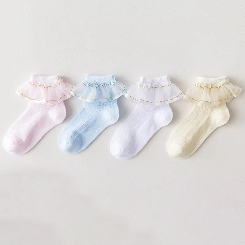 Calcetines de encaje con volantes blancos de algodón suave para niñas - imagen 2