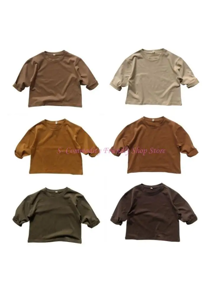 85AE Camiseta manga larga algodón para niña, color liso - imagen 5