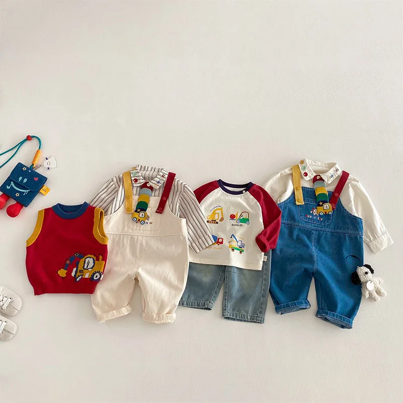 Conjunto de ropa de primavera infantil con vehículos y detalles - imagen 3