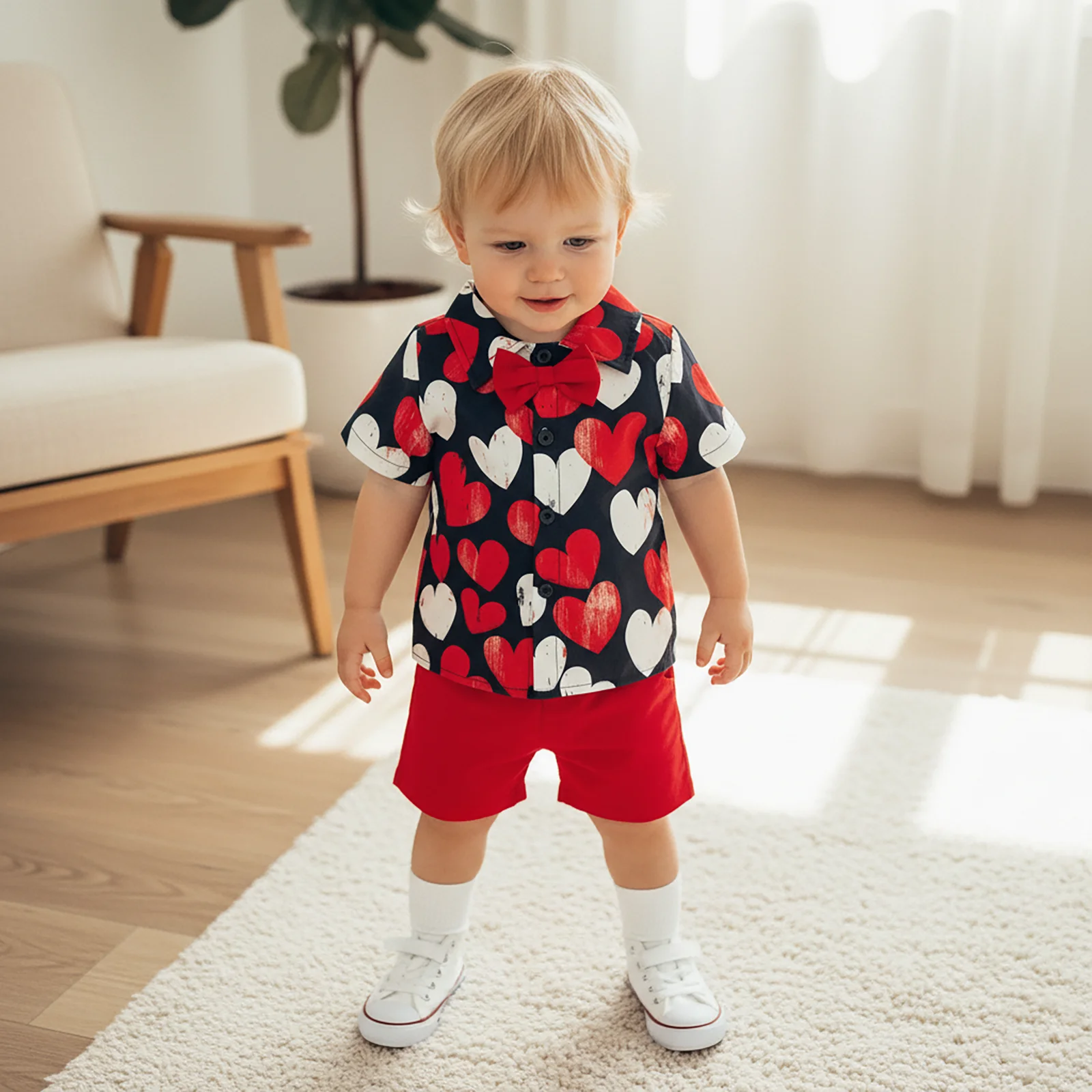ViSgogo Conjunto bebé San Valentín con camisa corazón y pantalón corto - imagen 2