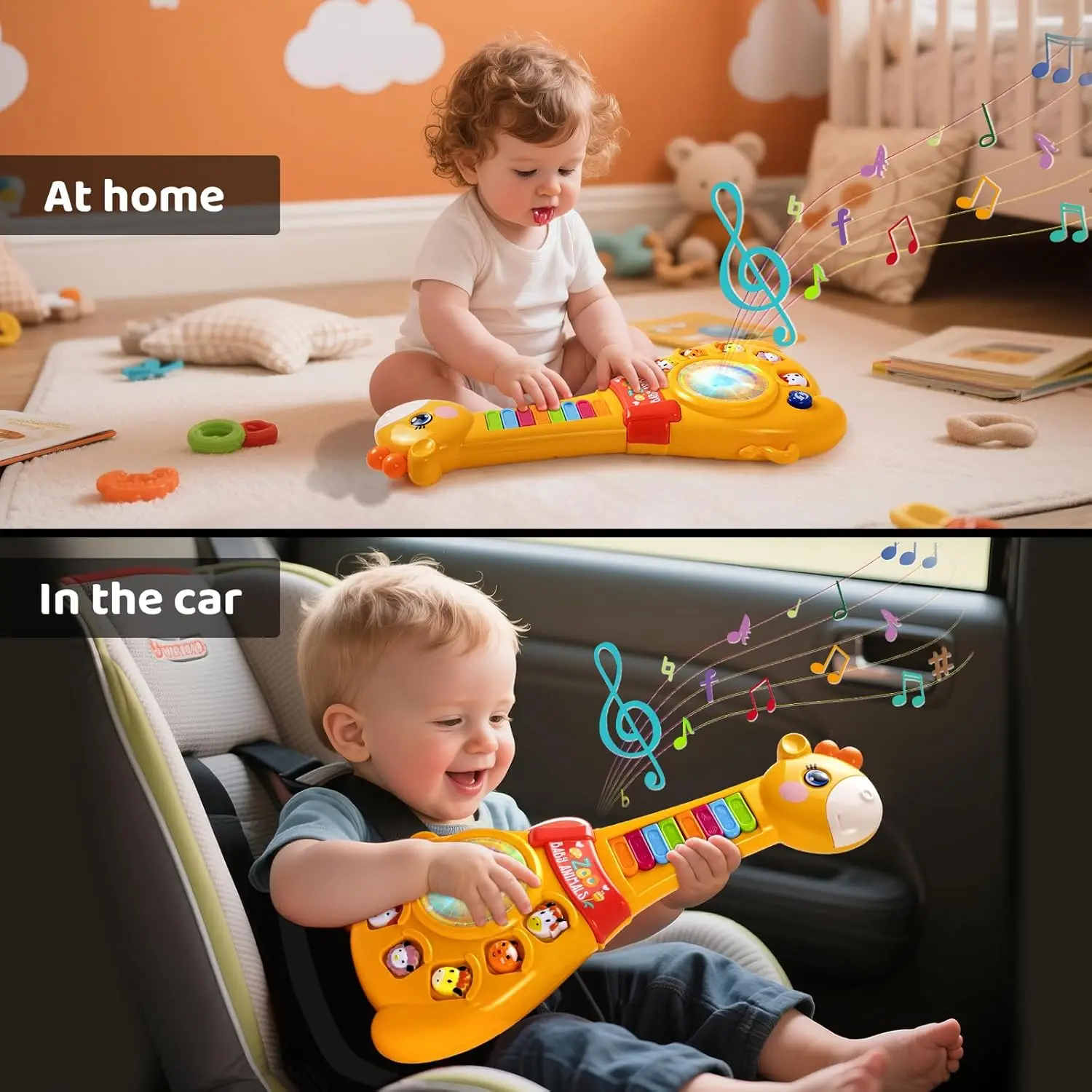 Juguete musical de guitarra y piano para bebés con luz de animales - imagen 2