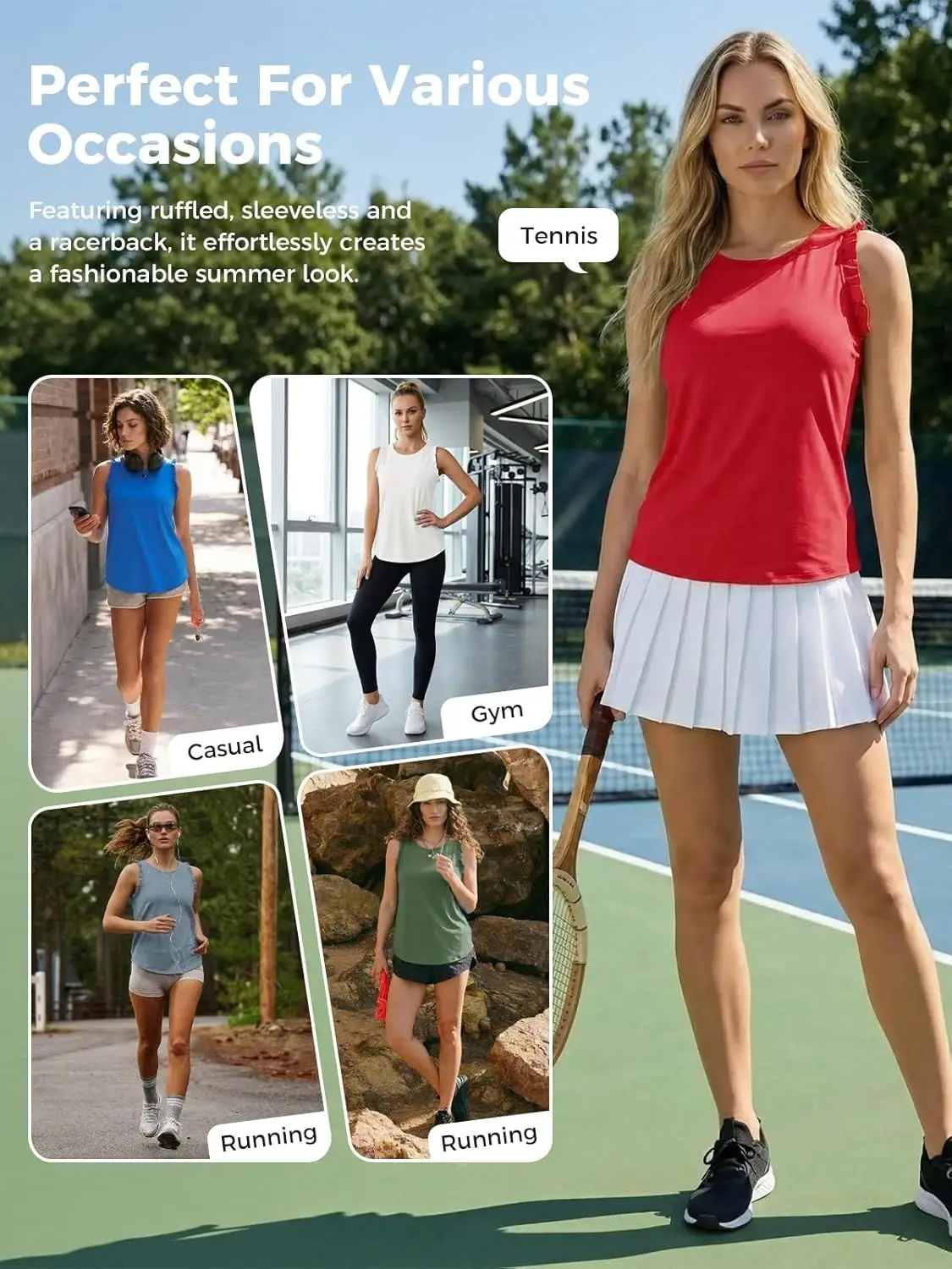 Camiseta sin mangas con volantes holgada para correr y gimnasio - imagen 5