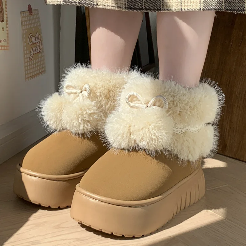 Botas de nieve de mujer con piel sintética, plataforma y suela gruesa - imagen 2