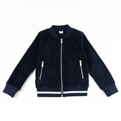 Sudadera de terciopelo azul con cremallera y bolsillos escolares