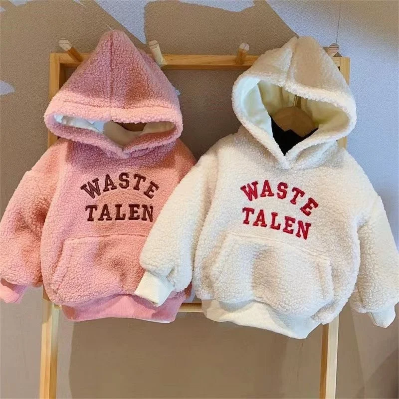 Sudadera con capucha de lana de cordero cálida para niñas en invierno - imagen 5