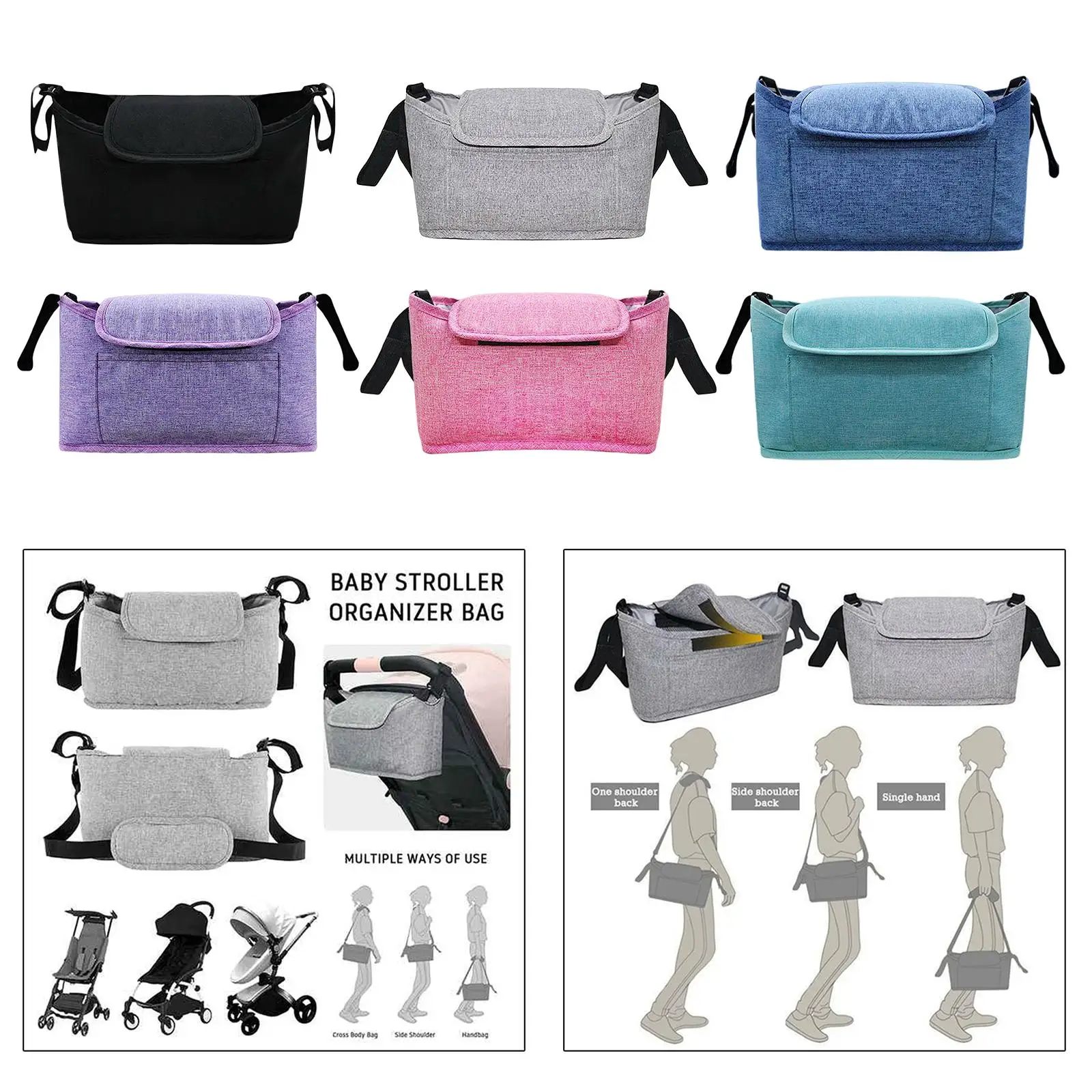 Bolsa organizadora desmontable cochecito–Portavasos y correa ajustable - imagen 4