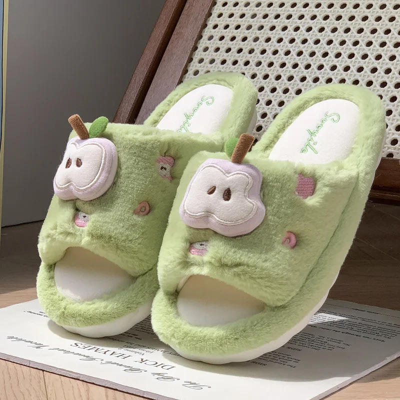 Zapatillas de casa antideslizantes algodón con dibujo manzana niña