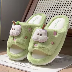 Zapatillas de casa antideslizantes algodón con dibujo manzana niña