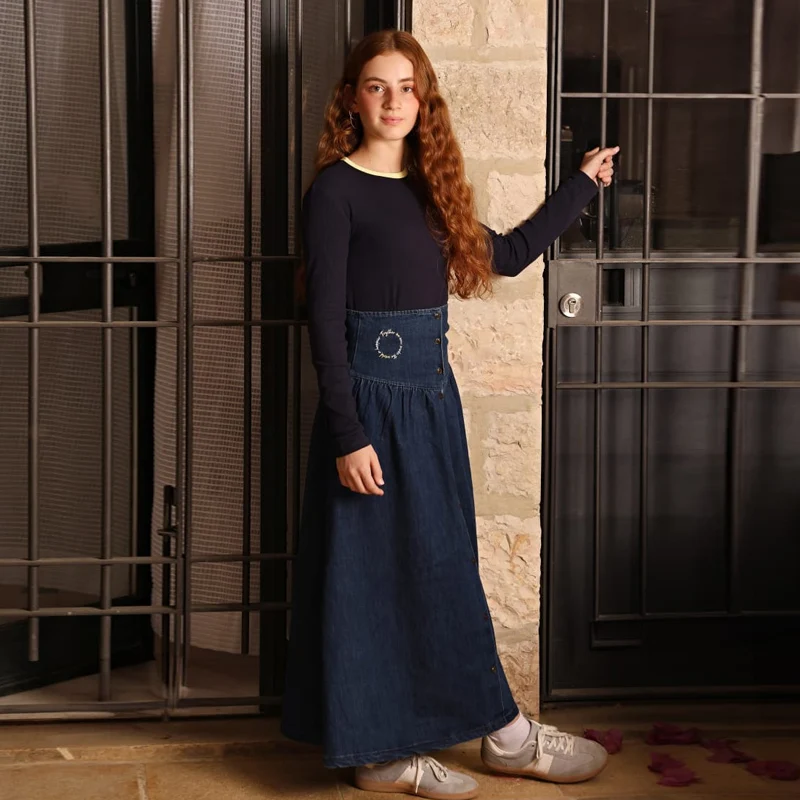 Conjunto familiar denim azul – Vestido niña, camisa niño y pelelé bebé