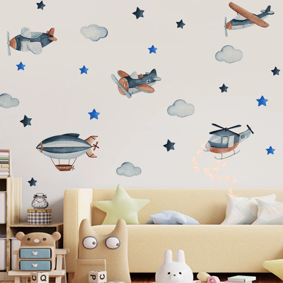 Pegatinas de avión acuarela para habitación infantil - imagen 2