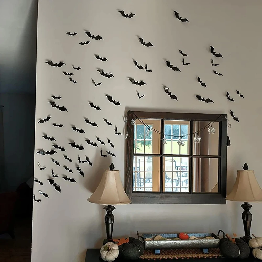 Decoración murciélagos Halloween 3D PVC negros adhesivos para pared - imagen 3