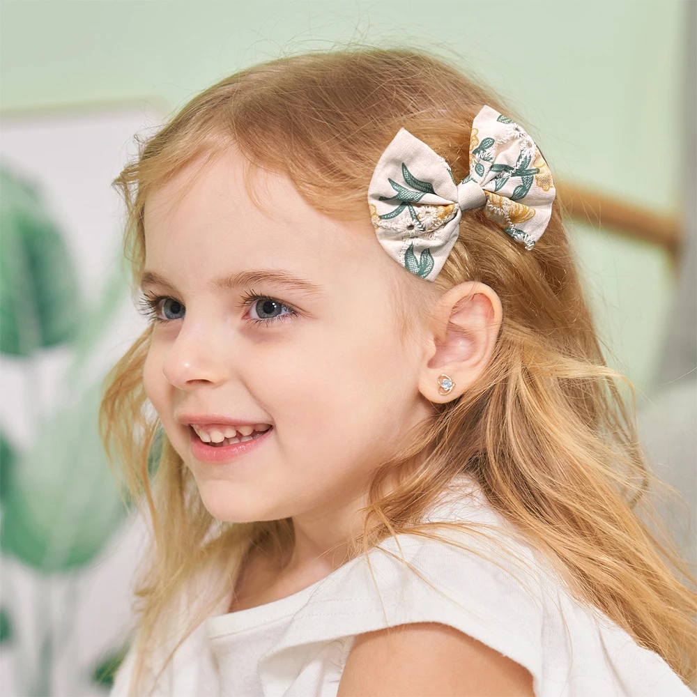 Pinzas para el cabello infantil con lazo bordado floral - imagen 3