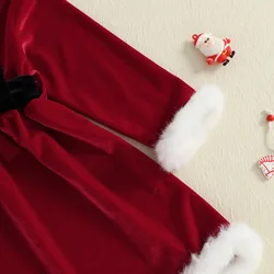 Tregren Vestido de Navidad para niña corte A con lazo y piel