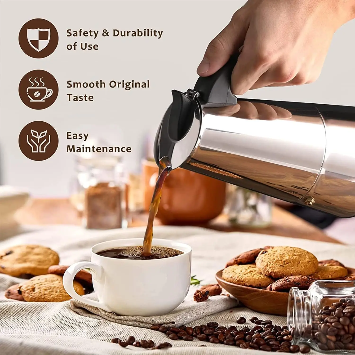 Cafetera moka para estufa 4/6/9 tazas – espresso en casa aluminio - imagen 3